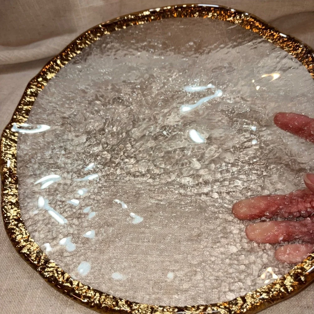 Glacier Glass Gold Rim Textured Clear Round‎ 10 inch